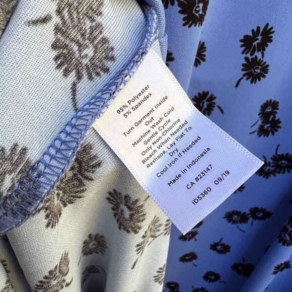 Talbots Plus Sz 2X Blue Black Stretch Jersey Dress Faux Wrap Daisy Knee Length - Picture 4 of 4